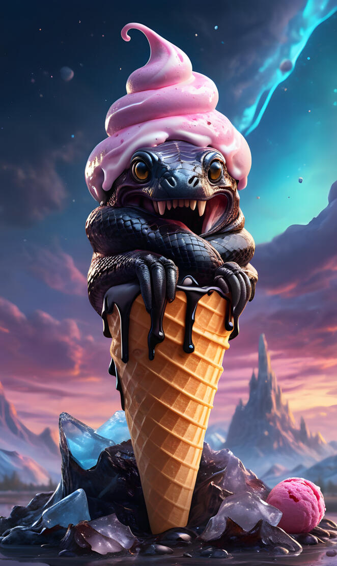 a dinosaur holding a cone