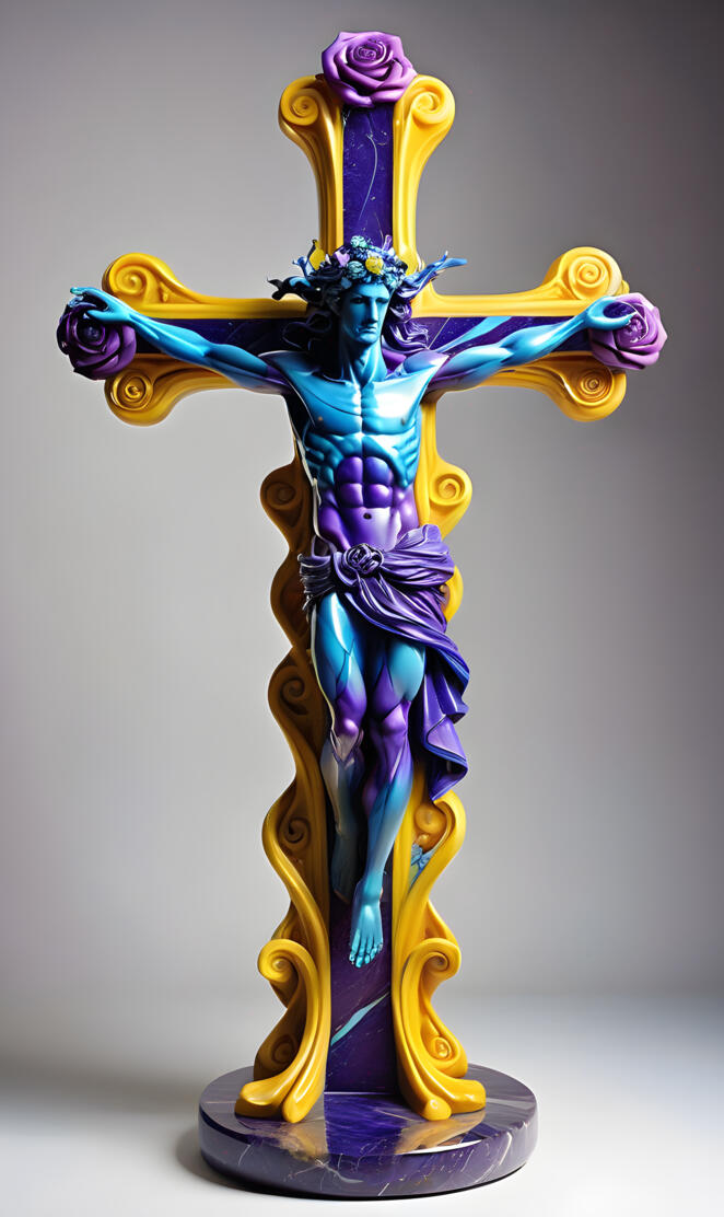 a colorful statue of a person