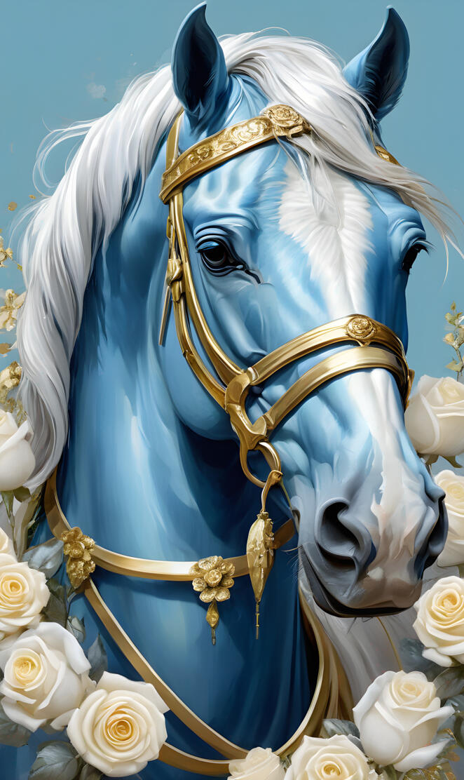 Blue, whit, gold Horse