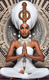 Brown Skinned Woman In A Yoga Pose Wearing A Ankh.