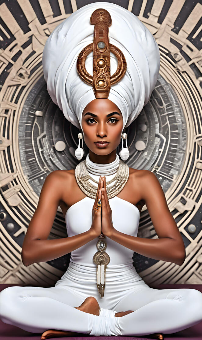 Brown Skinned Woman In A Yoga Pose Wearing A Ankh.