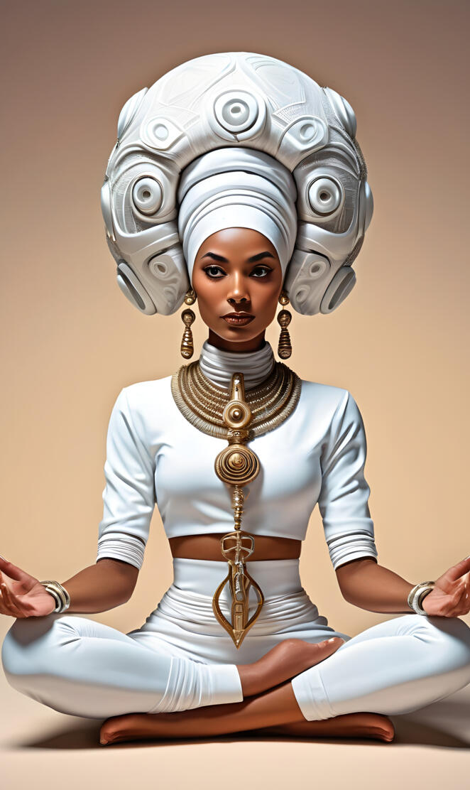 Brown Skinned Woman In A Yoga Pose Wearing A Ankh.
