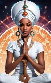 Brown Skinned Woman In A Yoga Pose Wearing a Ankh.
