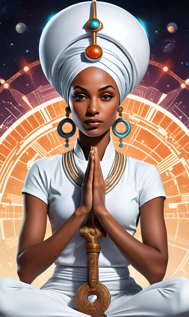 Brown Skinned Woman In A Yoga Pose Wearing a Ankh.