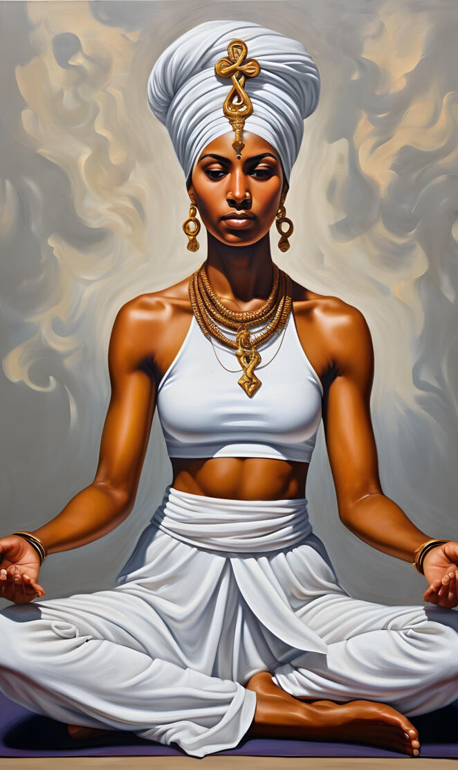 Brown Skinned Woman In A Yoga Pose Wearing A Ankh 💕