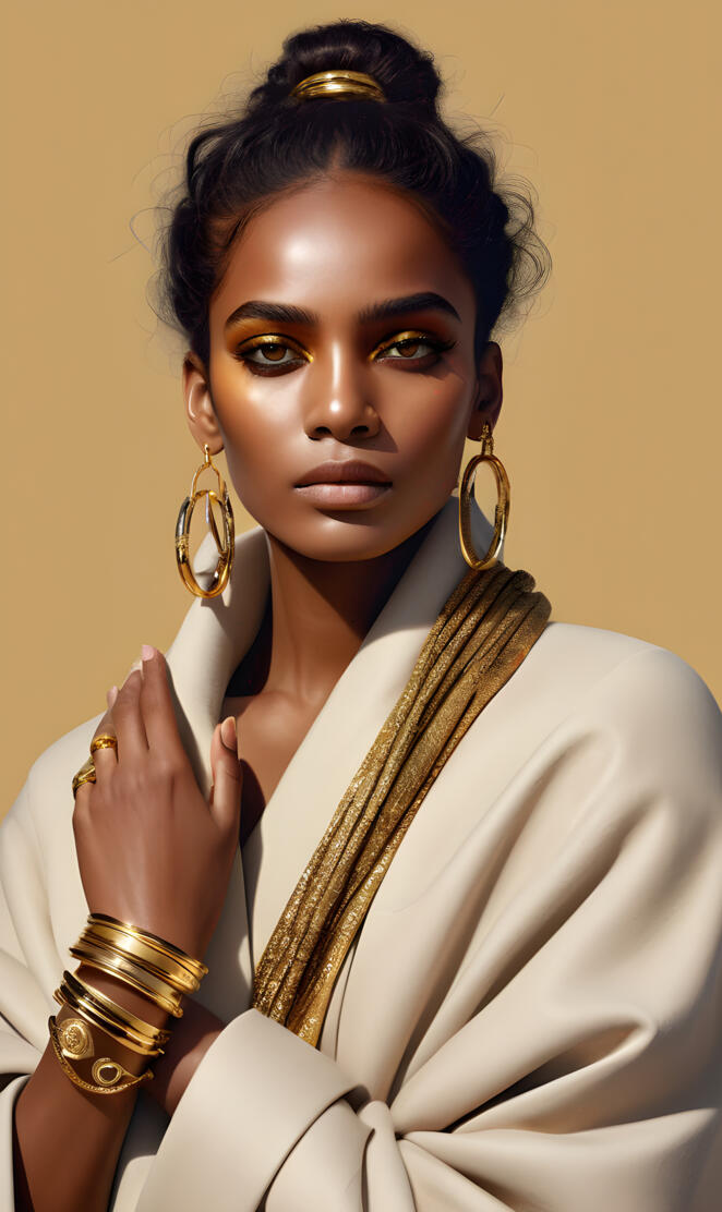Beautiful Brown Skinned Woman With Eyes Of Fire Wearing Golden Braclet