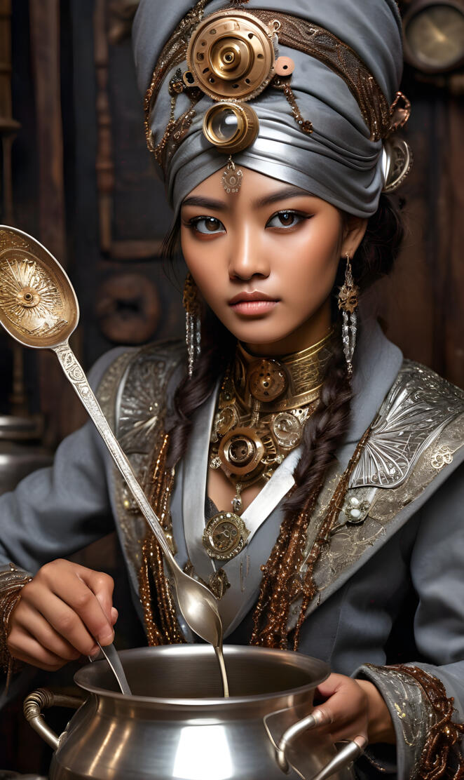 Beautiful Dark Skinned Asian Woman Wearing A Silver Turbin