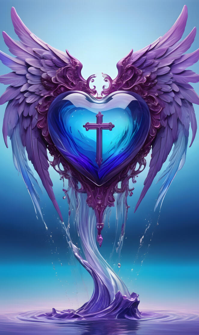 draping of the cross, big glass heart over the ocean