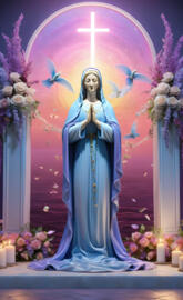 The Madonna, blessed Mother, praying by the sea of Galilee, synergy