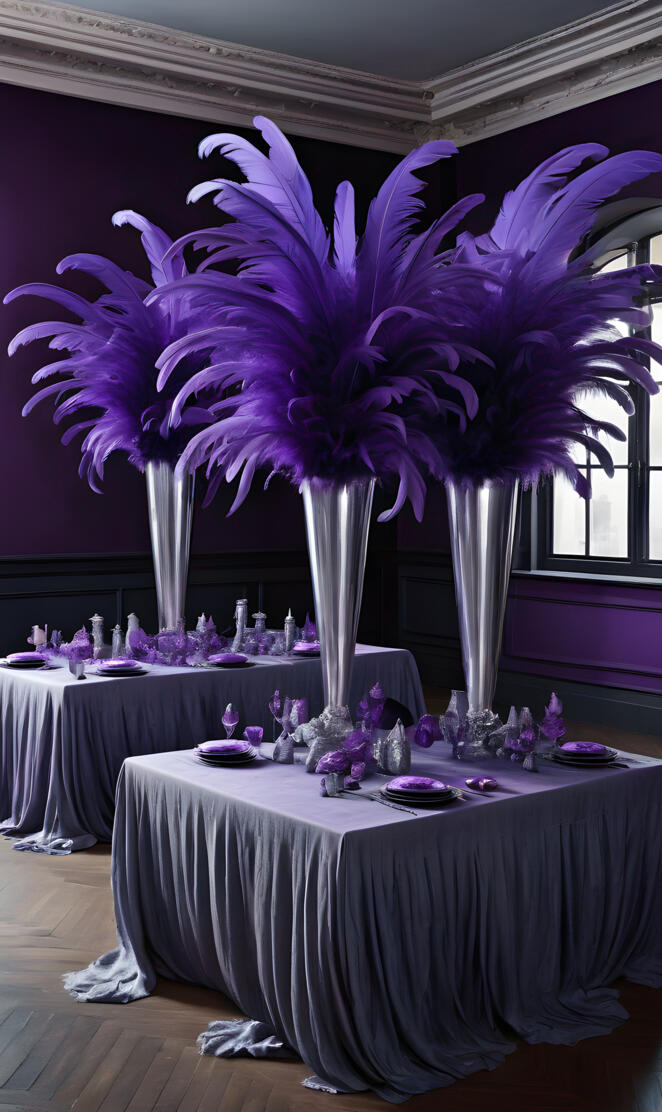 Tables with feathers in vases