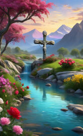 draping of the cross, roses, the holy river, willow, tree of life