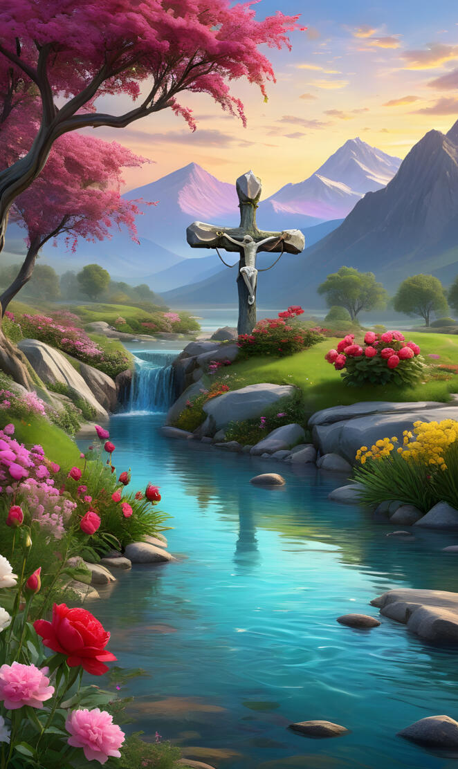 draping of the cross, roses, the holy river, willow, tree of life