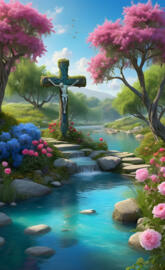 draping of the cross, roses, the holy river, willow, tree of life