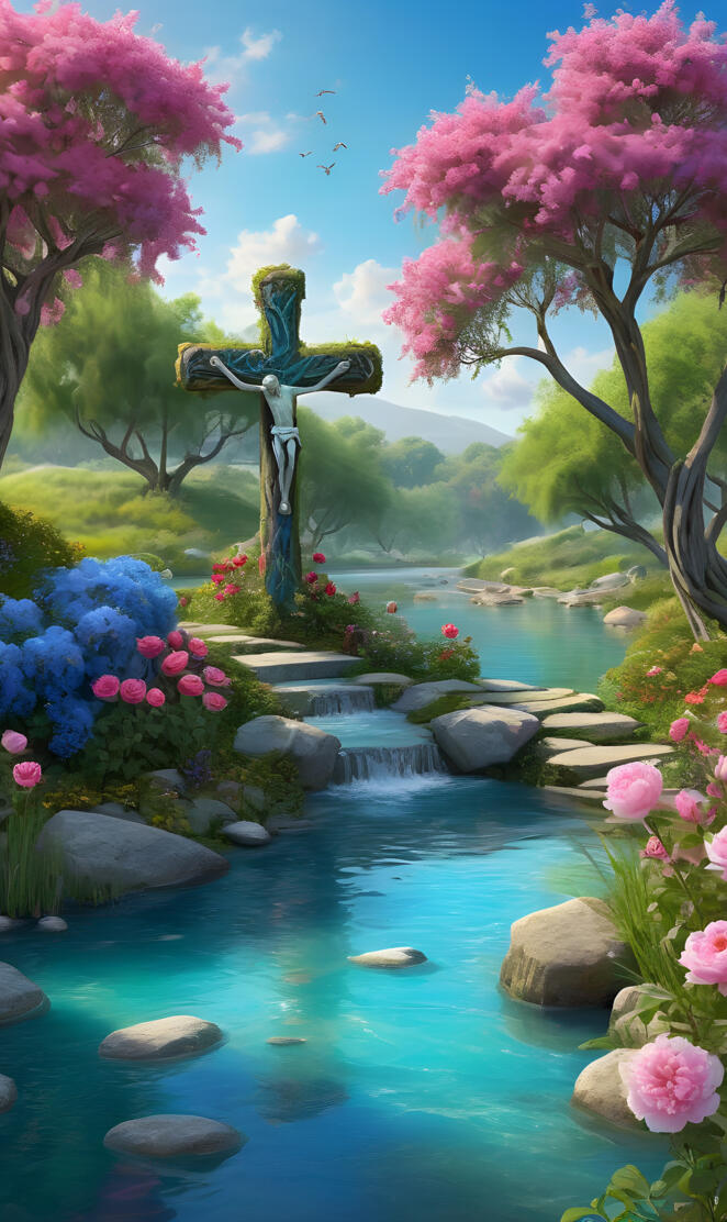 draping of the cross, roses, the holy river, willow, tree of life