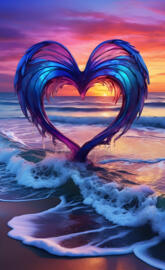 draping of the cross and angel's wings, sea of blue during sunset