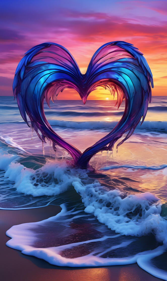 draping of the cross and angel's wings, sea of blue during sunset