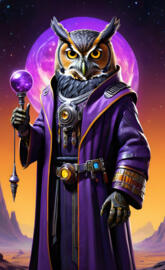 wise owl in purple