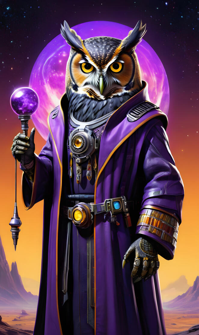 wise owl in purple