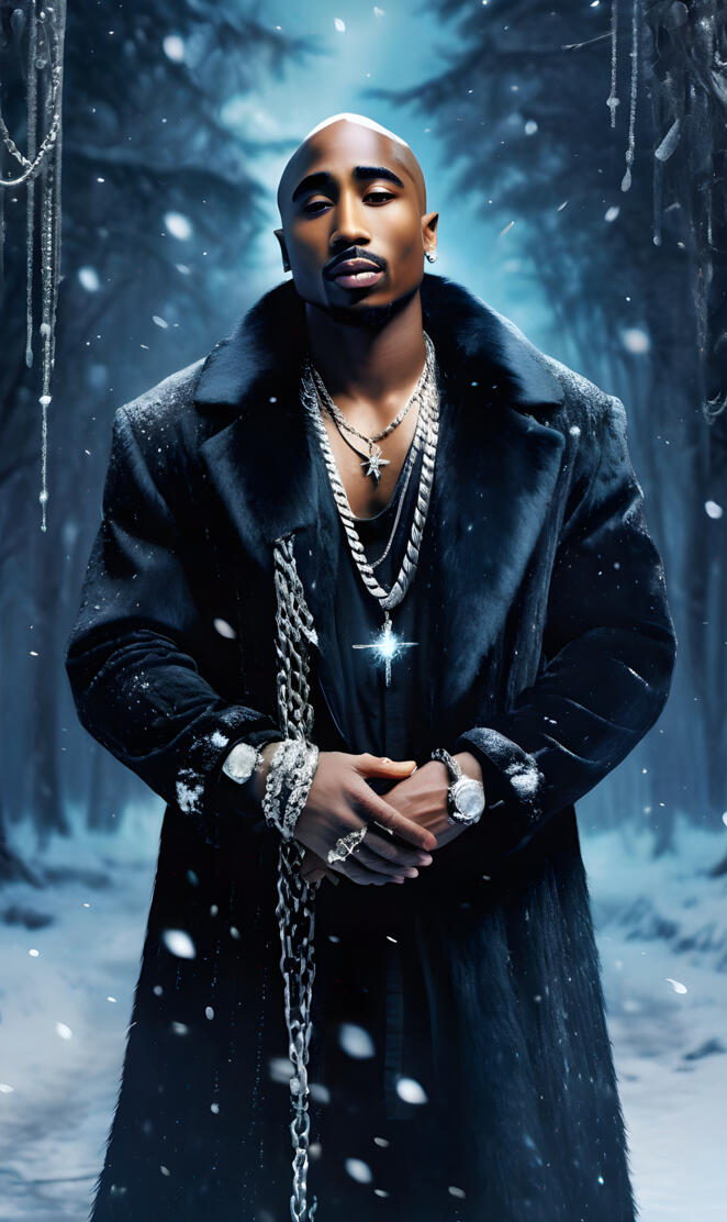 Tupac wearing a black robe