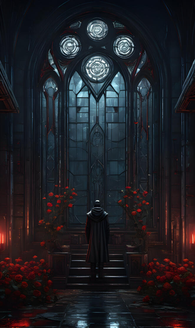 a person in a robe standing in a church