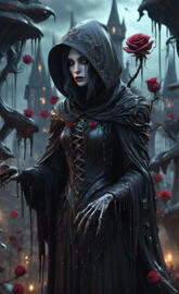 a person wearing a black robe and a black headdress