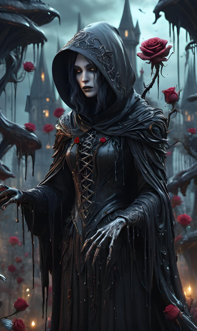 a person wearing a black robe and a black headdress