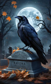 Raven on a headstone.