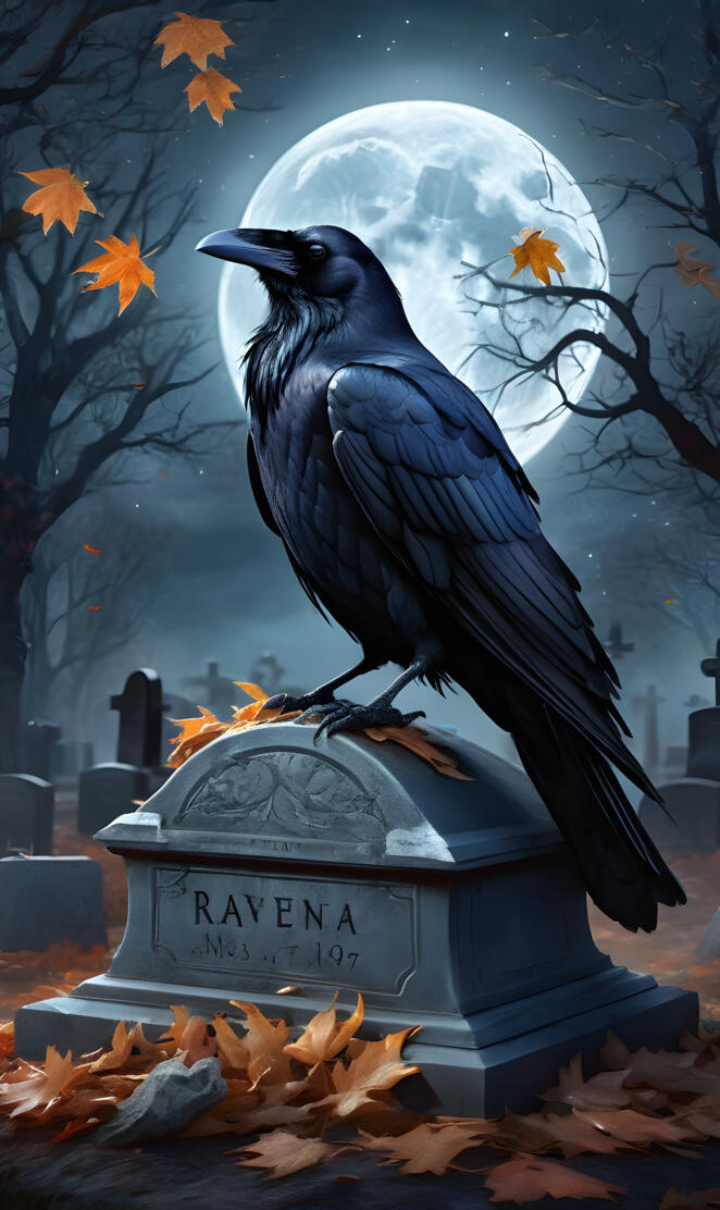 Raven on a headstone.