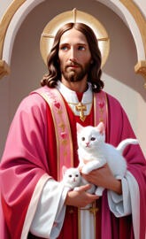 Jesus holding kittens