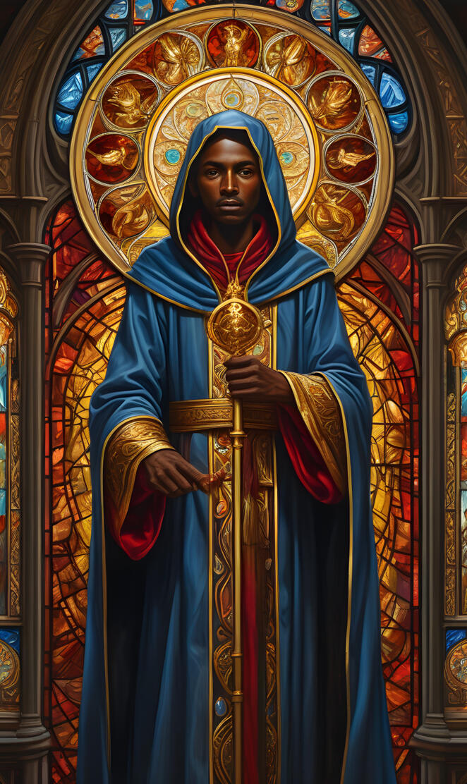 a religious statue in a building