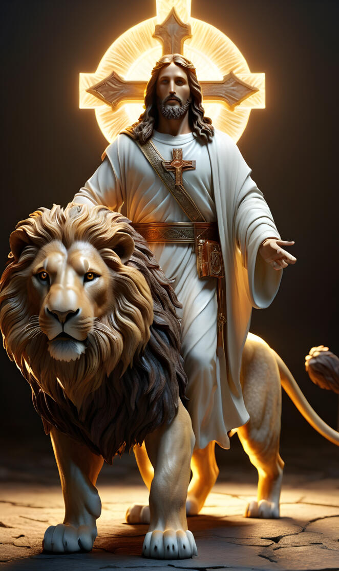 a person in a robe and crown with a lion