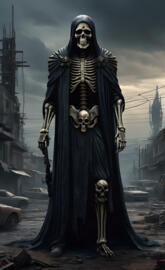 a statue of a person in a robe and helmet