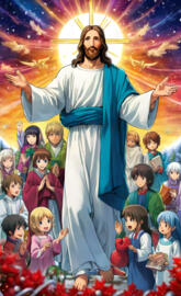 a person in a robe with a group of children