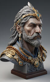 a statue of a person wearing a crown and a robe