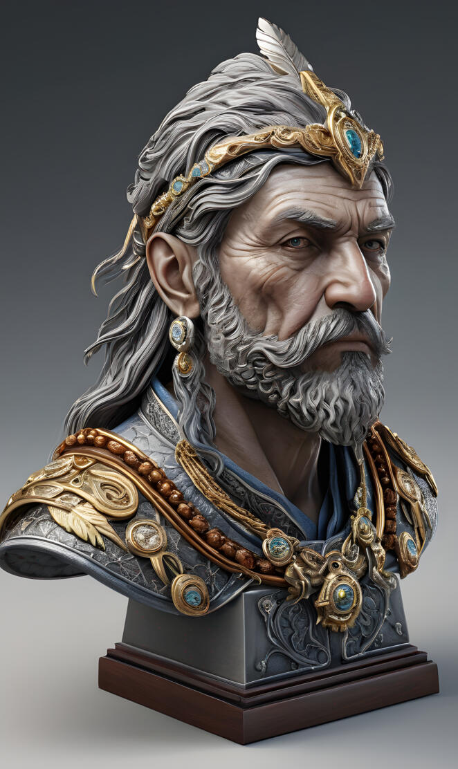 a statue of a person wearing a crown and a robe