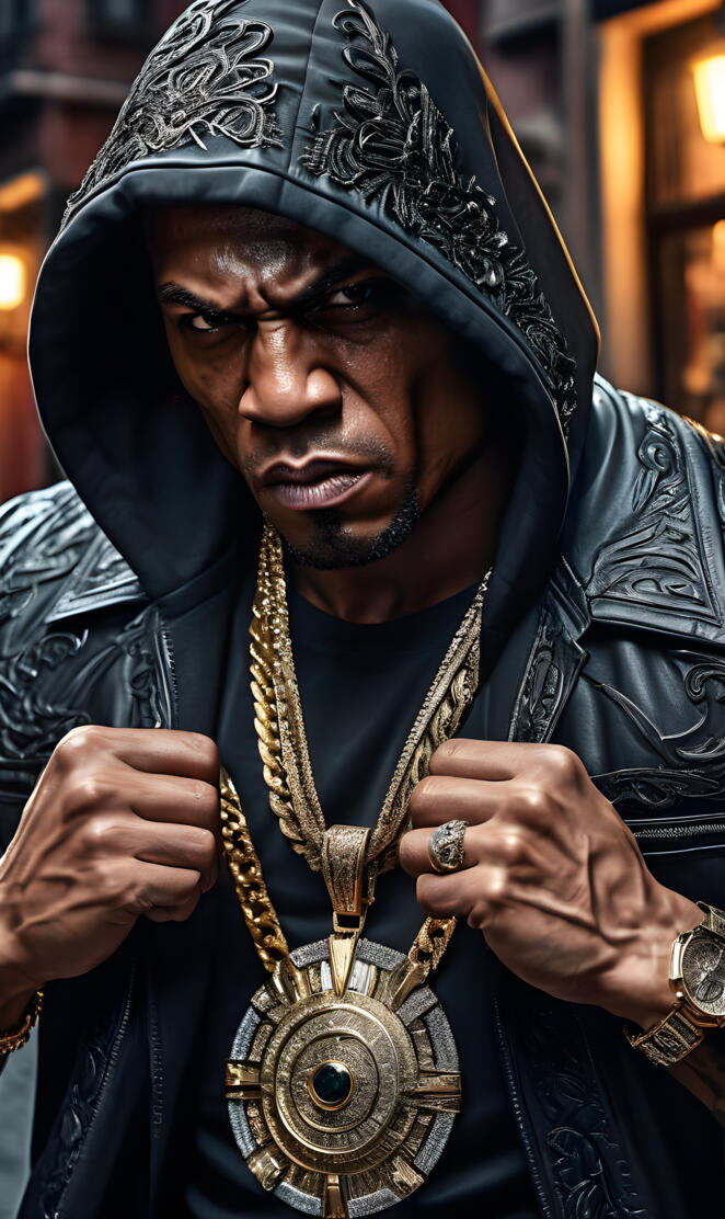 a man wearing a black robe and gold necklace