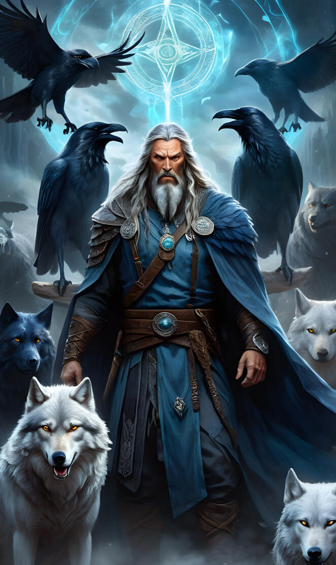 a person in a robe with a group of dogs around him