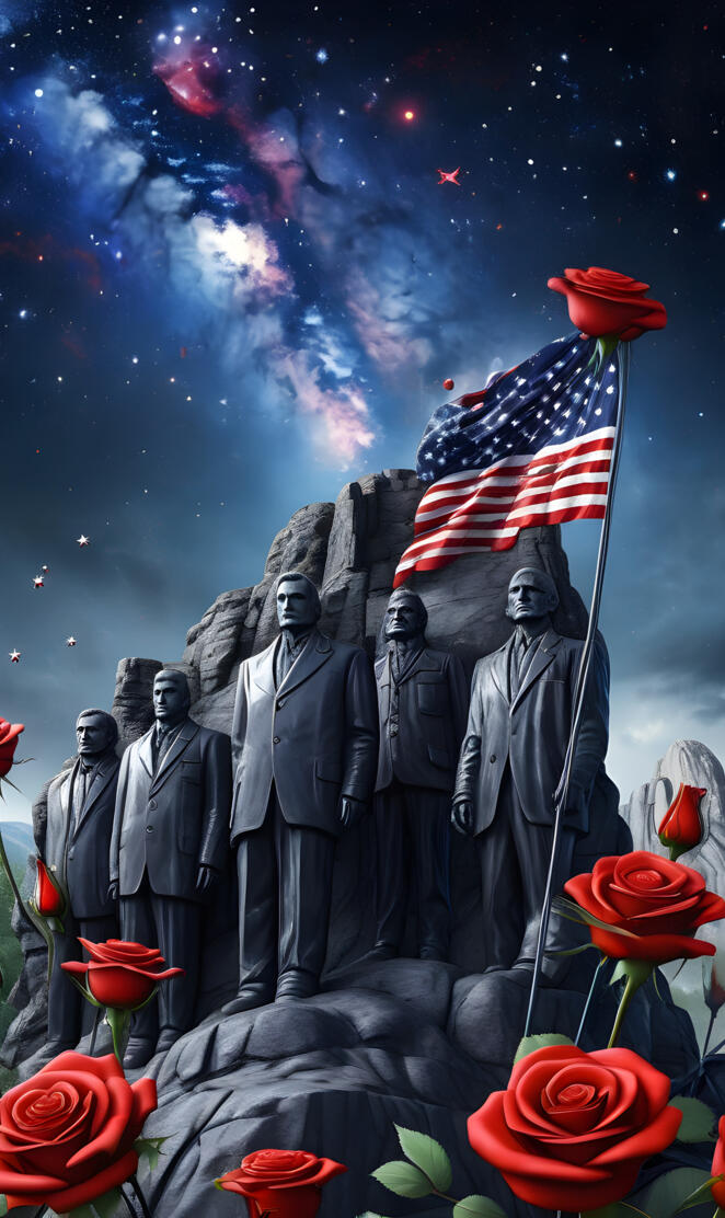 a group of people in black robes holding flags and a flag