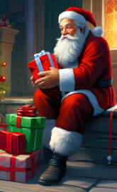 a person in a red robe sitting on a chair reading a book