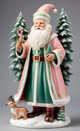 a statue of a person in a green robe and hat with a reindeer