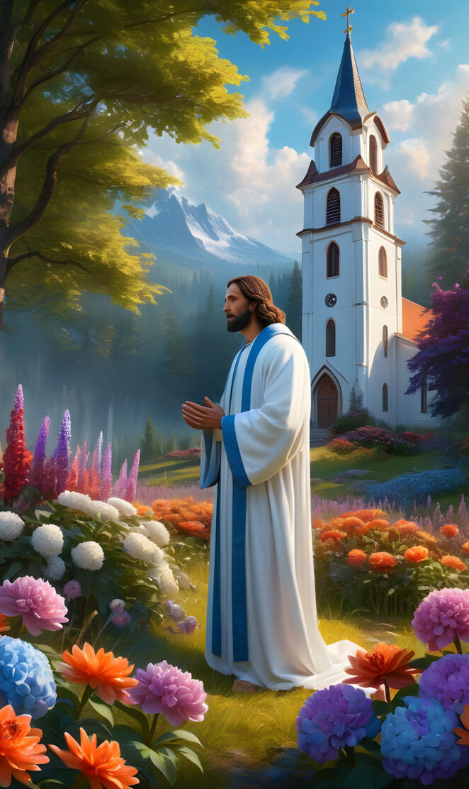 Jesus praying at church