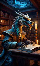 a dragon reading a book