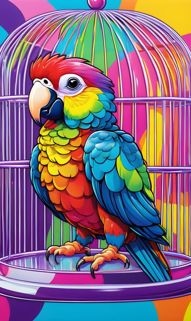 a colorful bird with a rainbow background