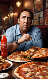 Nicolas cage obese eating pizza