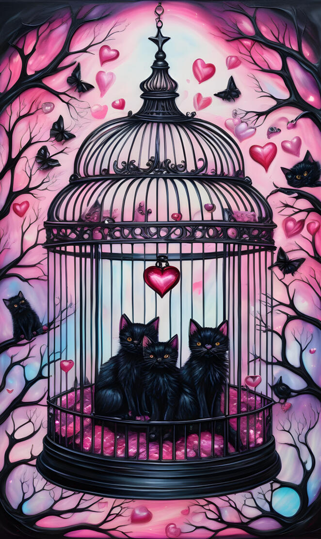 a couple of cats in a cage