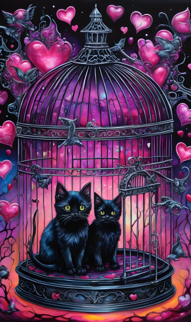 a couple of cats in a cage