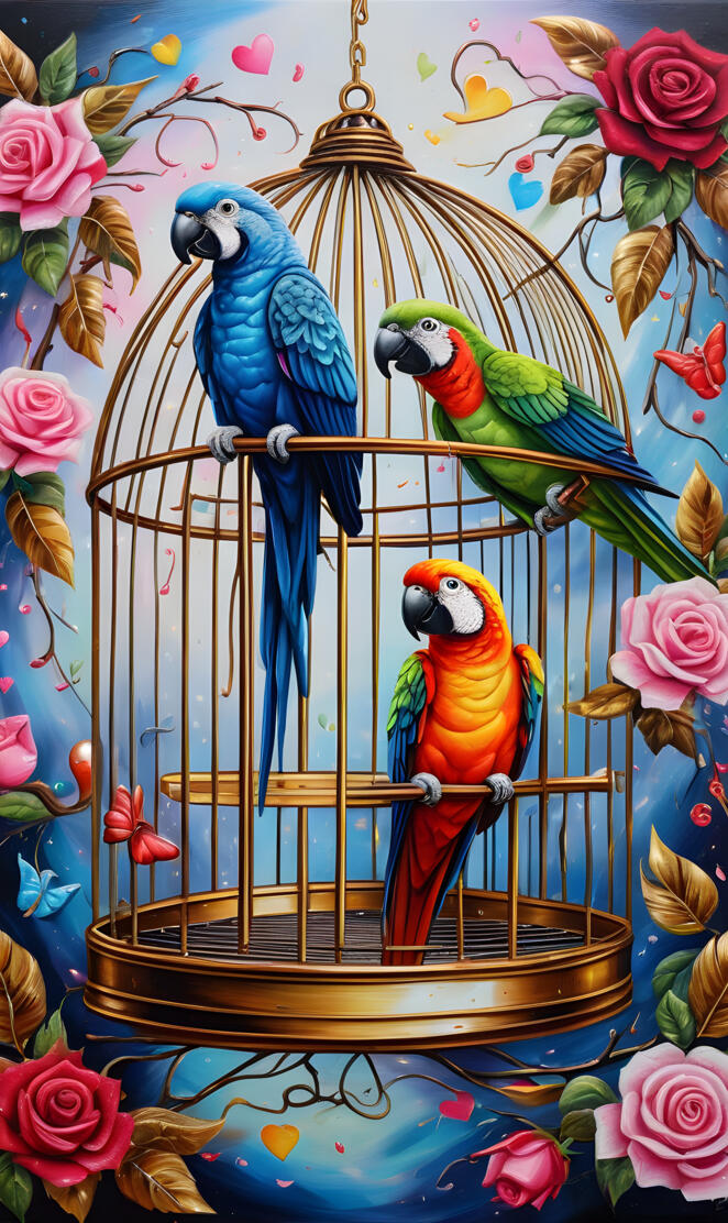 a painting of a couple of birds