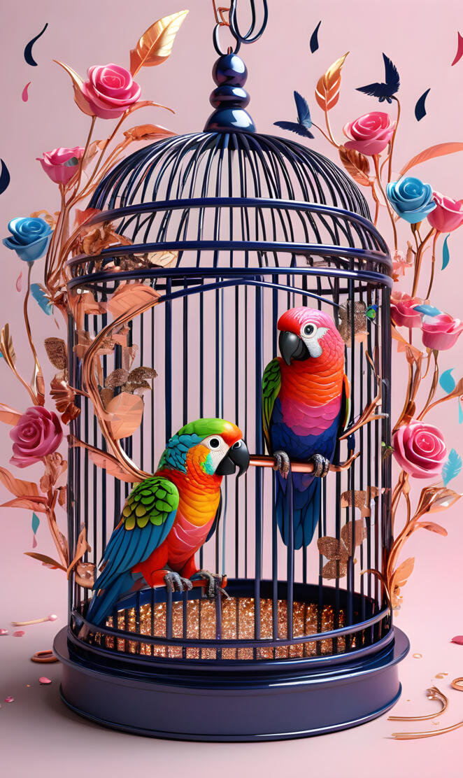 a couple of birds in a bird feeder