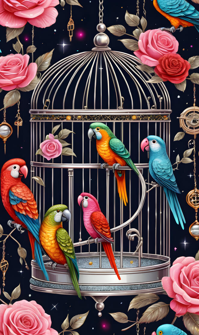 a group of colorful birds on a bird feeder