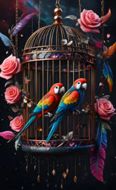 a group of birds sit in a bird feeder